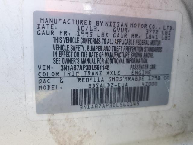 3N1AB7AP3DL561145 - 2013 NISS SENTRA S WHITE photo 12