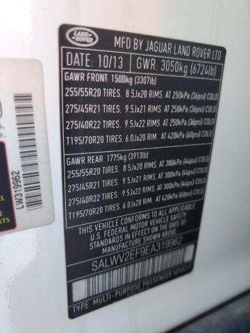 SALWV2EF9EA319962 - 2014 LAND ROVER RANGE ROVE AUTOBIOGRAPHY WHITE photo 13