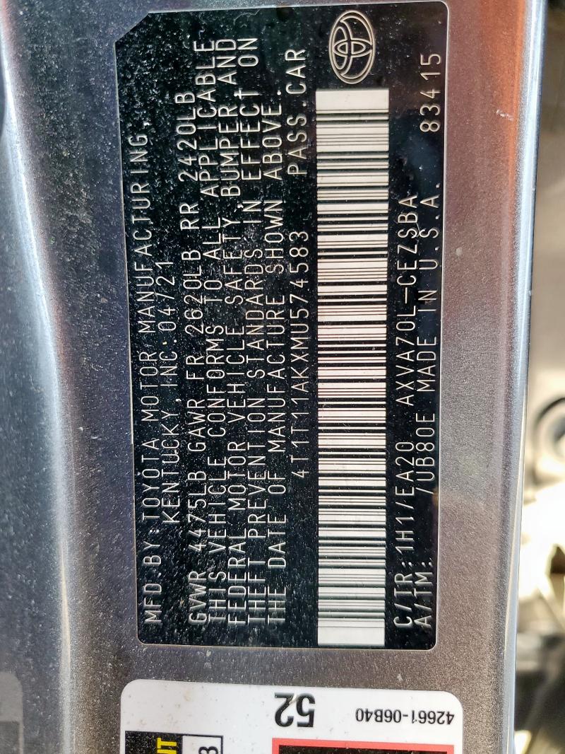 4T1T11AKXMU574583 - 2021 TOYOTA CAMRY SE 灰色 照片 13