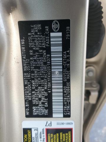 4T1BK1FK4CU518378 - 2012 TOYOTA CAMRY SE TAN photo 12
