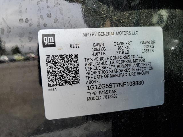 1G1ZG5ST7NF108880 - 2022 CHEVROLET MALIBU RS 黑色 照片 12