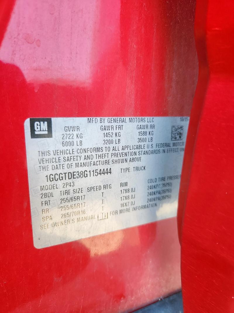 1GCGTDE38G1154444 - 2016 CHEVROLET COLORADO Z71 RED photo 13