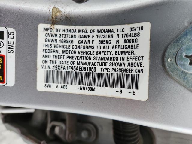 19XFA1F95AE061050 - 2010 HONDA CIVIC EXL GRAY photo 12