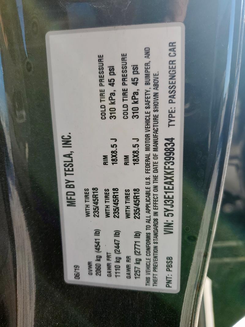 5YJ3E1EAXKF399834 - 2019 TESLA MODEL 3 Սև լուսանկար 13