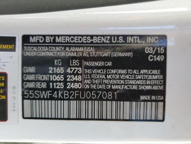 55SWF4KB2FU057081 - 2015 MERZ C 300 4MATIC WHITE photo 12