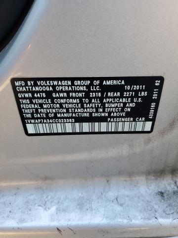 1VWAP7A34CC023363 - 2012 VOLKSWAGEN PASSAT S SILVER photo 13