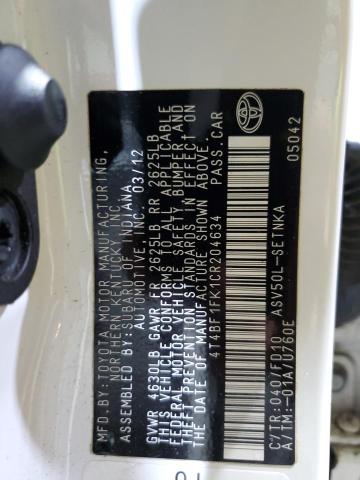 4T4BF1FK1CR204634 - 2012 TOYOTA CAMRY BASE Blanc photo 12