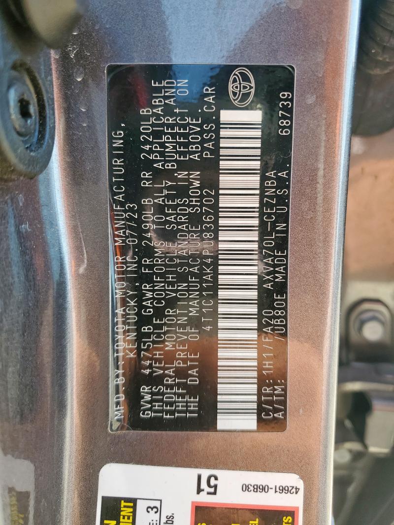 4T1C11AK4PU836702 - 2023 TOYOTA CAMRY LE GRAY photo 12