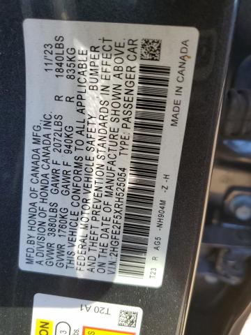 2HGFE2F5XRH525054 - 2024 HONDA CIVIC SPORT CHARCOAL photo 12