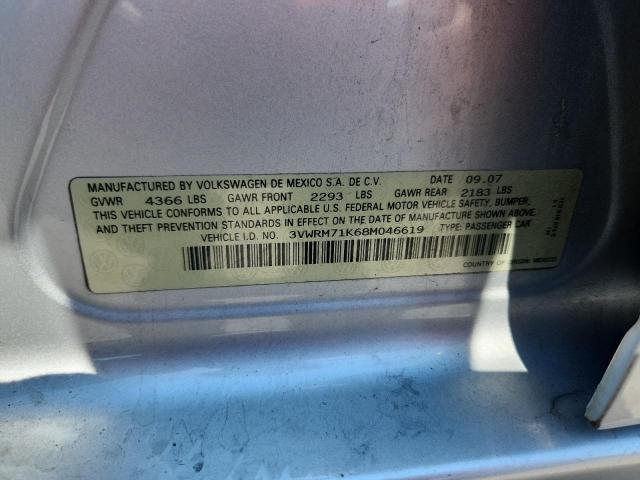 3VWRM71K68M046619 - 2008 VOLKSWAGEN JETTA SE SILVER photo 12