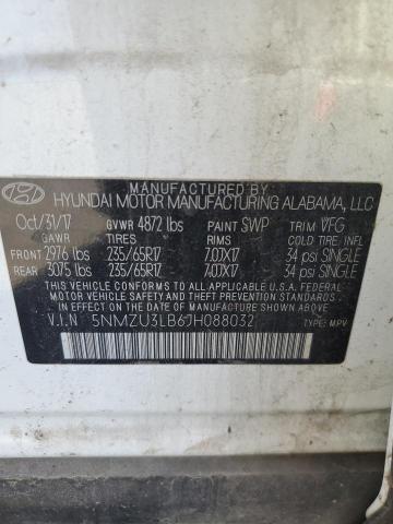 5NMZU3LB6JH088032 - 2018 HYUNDAI SANTA FE S 白色 照片 12