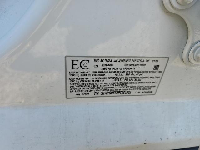 LRWYGDEE0PC081002 - 2023 TESLA MODEL Y Biały zdjęcie 13