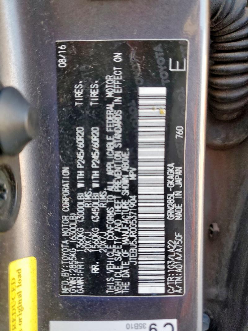 JTEBU5JR0G5371904 - 2016 TOYOTA 4RUNNER SR5/SR5 PREMIUM Graphit Foto 13