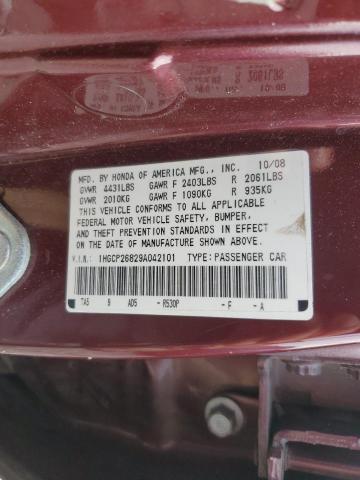1HGCP26829A042101 - 2009 HONDA ACCORD EXL BURGUNDY photo 12