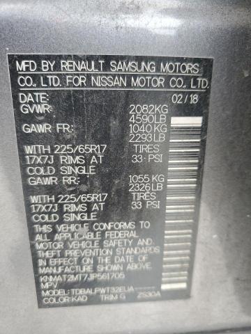 KNMAT2MT7JP561705 - 2018 NISSAN ROGUE S GRAY photo 12