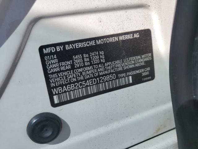 WBA6B2C54ED129850 - 2014 BMW 650 I GRAN COUPE WHITE photo 12