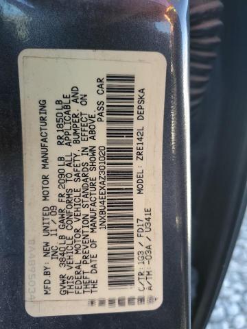 1NXBU4EEXAZ301020 - 2010 TOYOTA COROLLA BASE CHARCOAL photo 12