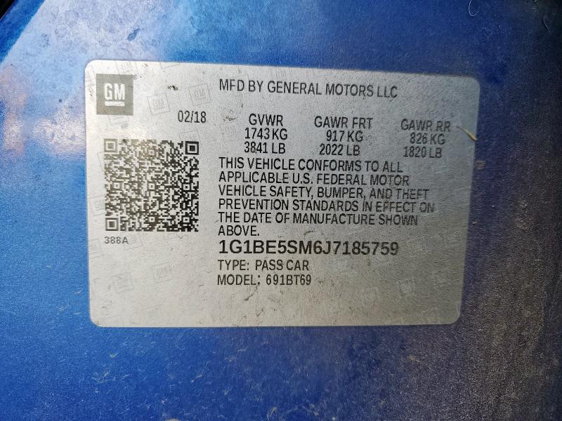 1G1BE5SM6J7185759 - 2018 CHEVROLET CRUZE LT Mavi fotoğraf 12