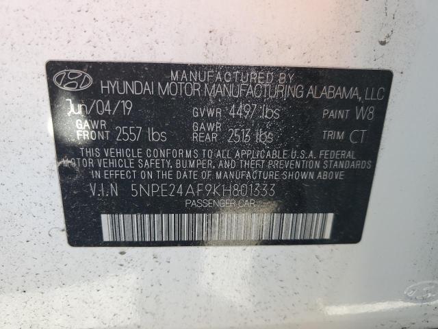 5NPE24AF9KH801333 - 2019 HYUNDAI SONATA SE WHITE photo 12