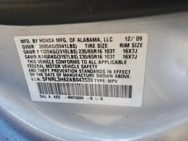 5FNRL3H62AB043539 - 2010 HONDA ODYSSEY EXL SILVER photo 13