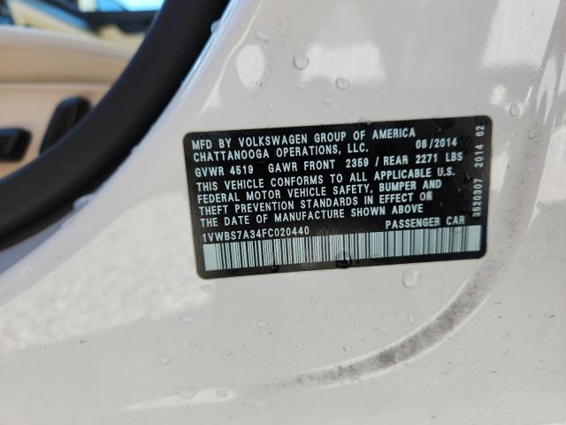 1VWBS7A34FC020440 - 2015 VOLKSWAGEN PASSAT SE WHITE photo 12