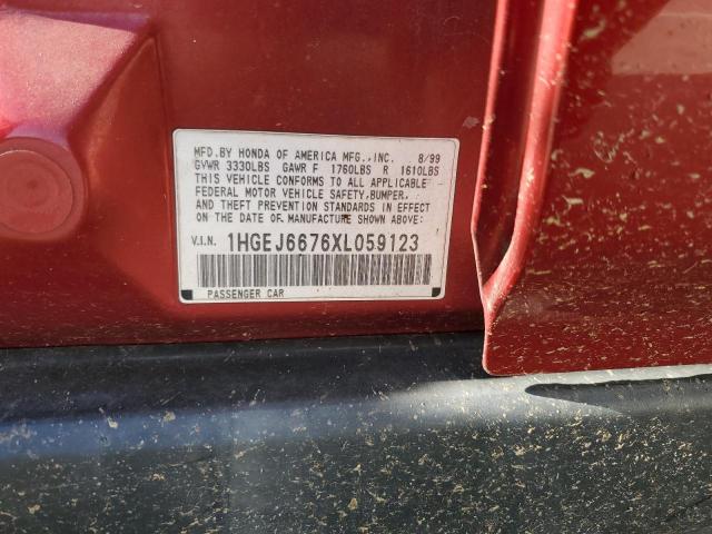 1HGEJ6676XL059123 - 1999 HONDA CIVIC LX Rouge photo 12