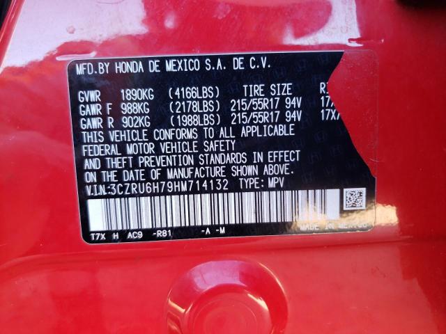 3CZRU6H79HM714132 - 2017 HONDA HR-V EXL RED photo 14