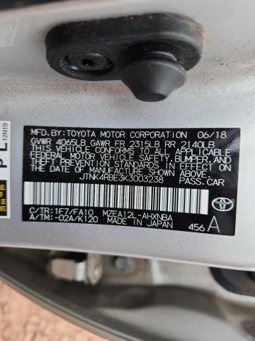 JTNK4RBE3K3003238 - 2019 TOYOTA COROLLA SE SILVER photo 12