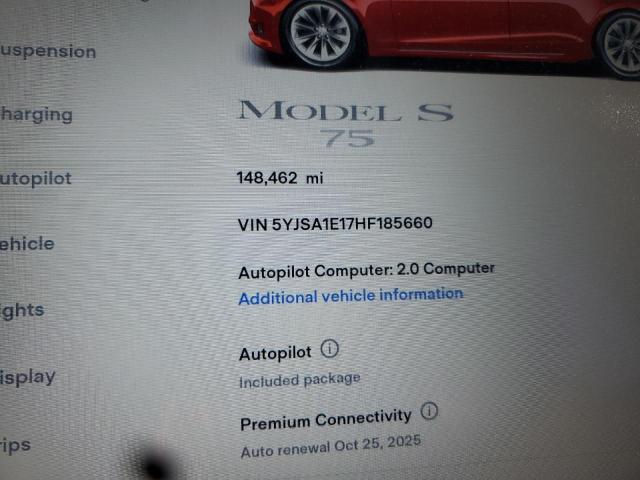 5YJSA1E17HF185660 - 2017 TESLA MODEL S Червоний фото 9
