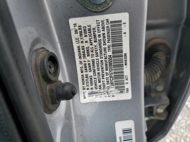 19XFC2F57GE086554 - 2016 HONDA CIVIC LX Արծաթագույն լուսանկար 12