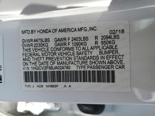 1HGCV2F66JA024760 - 2018 HONDA ACCORD EXL Beyaz fotoğraf 23