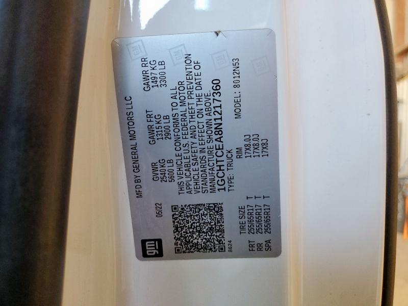 1GCHTCEA8N1217360 - 2022 CHEVROLET COLORADO LT WHITE photo 12