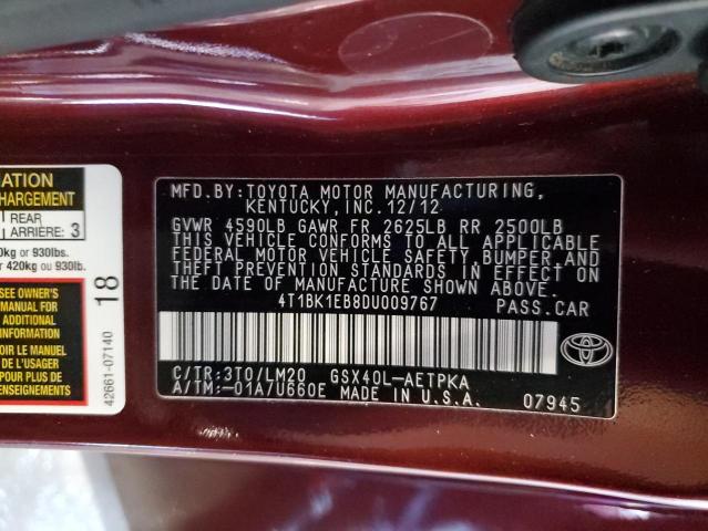 4T1BK1EB8DU009767 - 2013 TOYOTA AVALON BASE 勃艮第红 照片 12