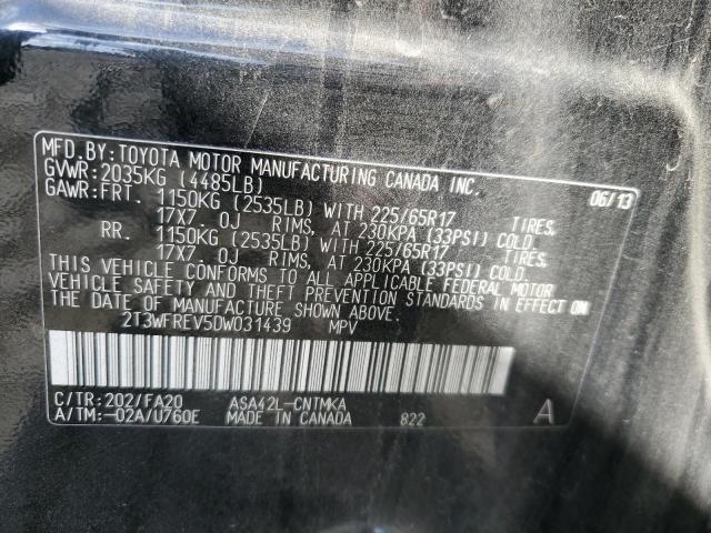 2T3WFREV5DW031439 - 2013 TOYOTA RAV4 XLE BLACK photo 13