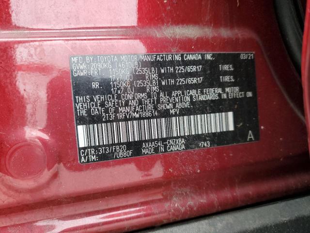 2T3F1RFV7MW188614 - 2021 TOYOTA RAV4 LE RED photo 14