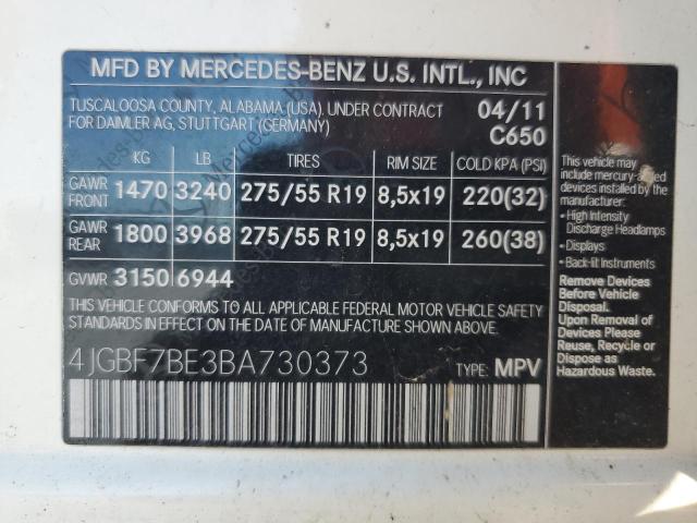 4JGBF7BE3BA730373 - 2011 MERCEDES-BENZ GL 450 4MATIC WHITE photo 13