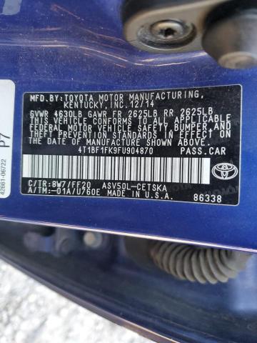 4T1BF1FK9FU904870 - 2015 TOYOTA CAMRY LE BLUE photo 12