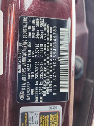 5XYPHDA59JG349789 - 2018 KIA SORENTO EX მუქწითელი ფოტო 14