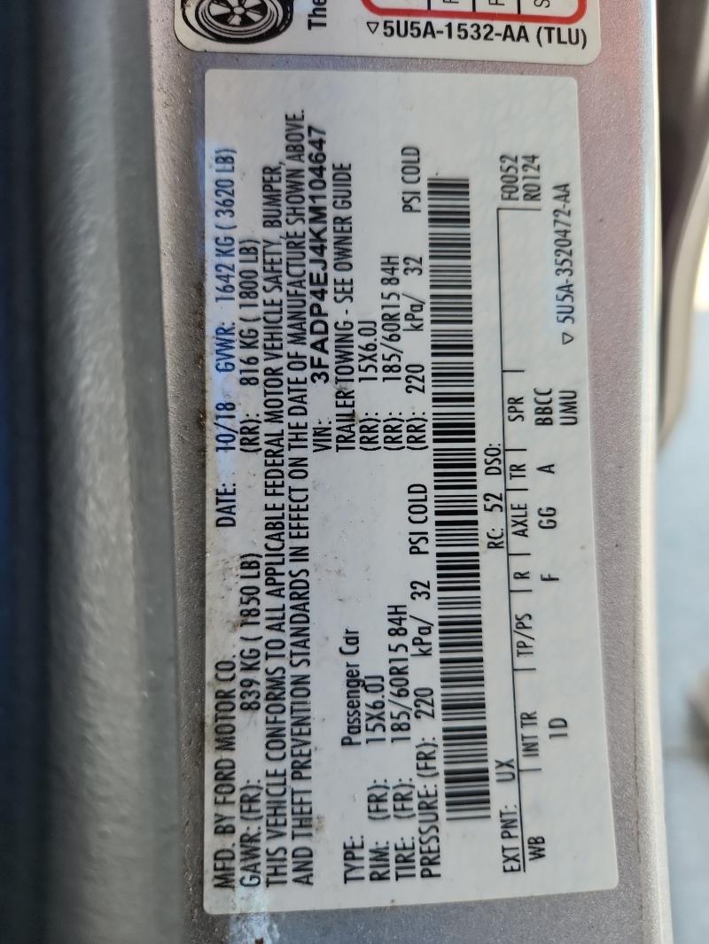 3FADP4EJ4KM104647 - 2019 FORD FIESTA SE ვერცხლისფერი ფოტო 13