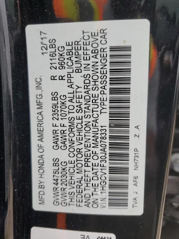 1HGCV1F30JA078331 - 2018 HONDA ACCORD SPORT BLACK photo 12