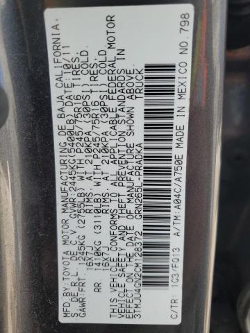 3TMJU4GN2CM128372 - 2012 TOYOTA TACOMA DOUBLE CAB PRERUNNER GRAY photo 12