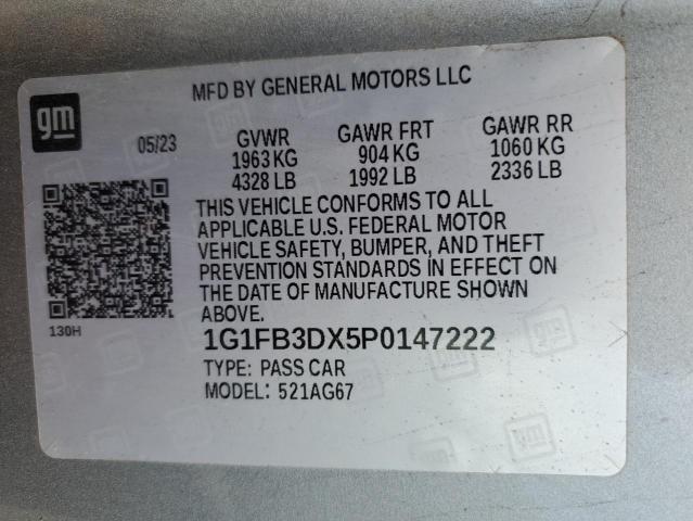 1G1FB3DX5P0147222 - 2023 CHEVROLET CAMARO LS Gümüş foto 12