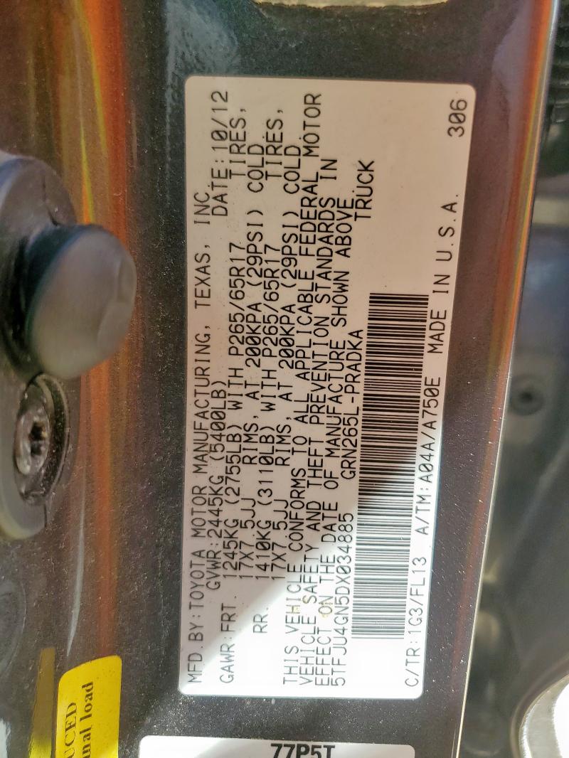 5TFJU4GN5DX034885 - 2013 TOYOTA TACOMA DOUBLE CAB PRERUNNER GRAY photo 13