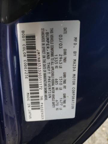 JM1NB353330311172 - 2003 MAZDA MX-5 MIATA BASE BLUE photo 12