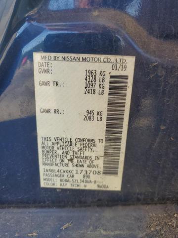 1N4BL4CVXKC173708 - 2019 NISSAN ALTIMA SR BLUE photo 12