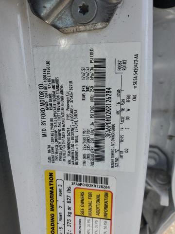 3FA6P0HD2KR126284 - 2019 FORD FUSION SE WHITE photo 12