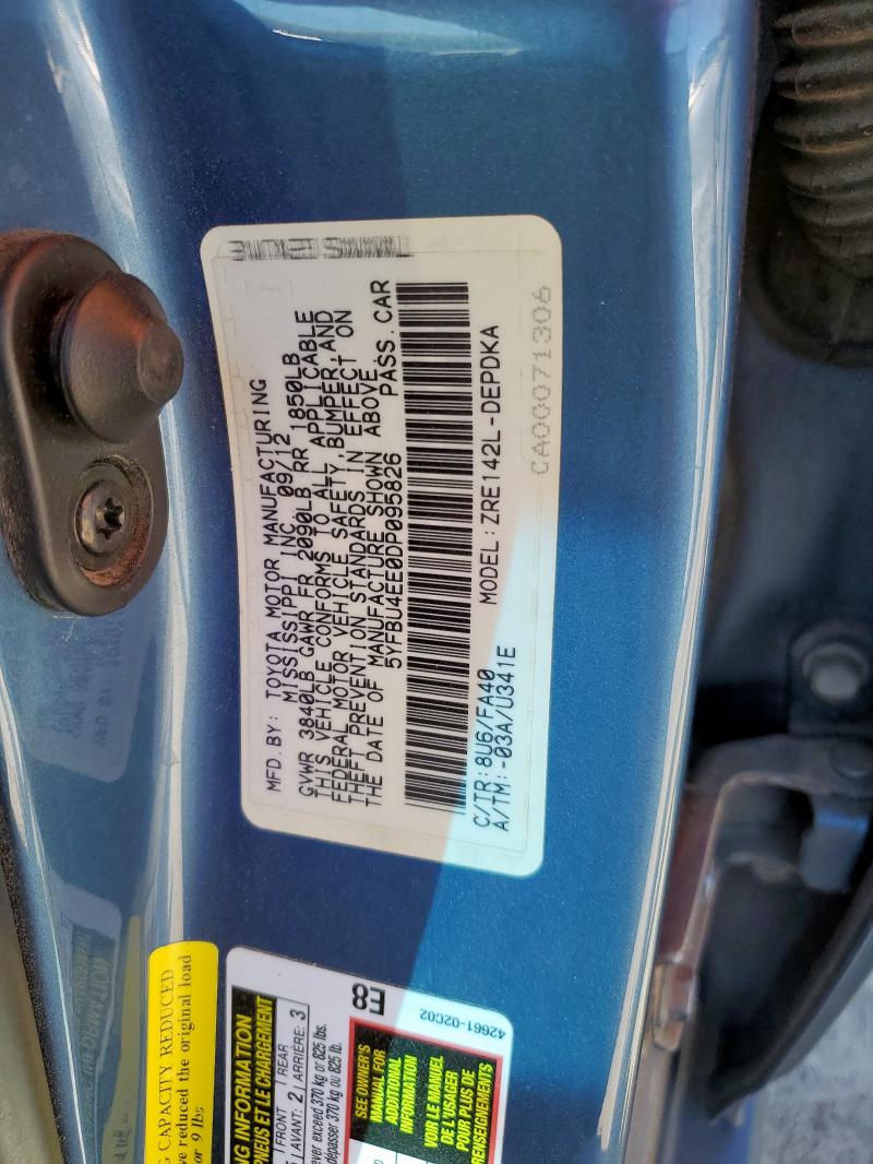 5YFBU4EE0DP095826 - 2013 TOYOTA COROLLA BASE Կապույտ լուսանկար 13