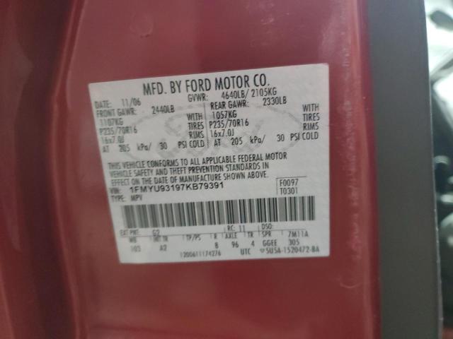 1FMYU93197KB79391 - 2007 FORD ESCAPE XLT წითელი ფოტო 13