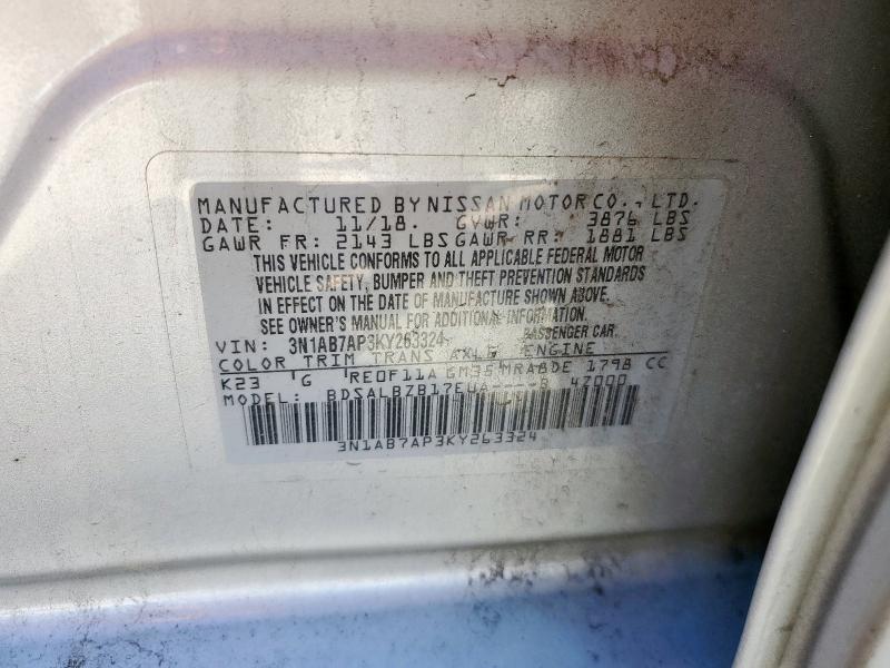 3N1AB7AP3KY263324 - 2019 NISSAN SENTRA S SILVER photo 13