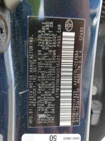 4T1B31HK4KU516221 - 2019 TOYOTA CAMRY LE Көк фото 12